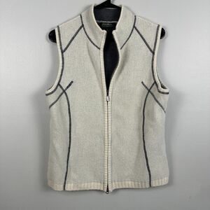 Eddie Bauer Lambswool Cotton Womens Large Full Zip Vest Cream Warm Winter